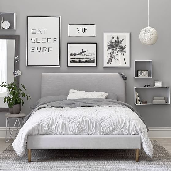 Ellery Upholstered Bed, King, Performance Everyday Velvet Gray, IDS - Image 1