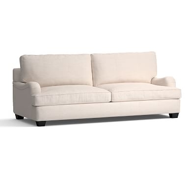 PB English Arm Upholstered Grand Sofa 90", Box Edge Polyester Wrapped Cushions, Basketweave Slub Charcoal - Image 1
