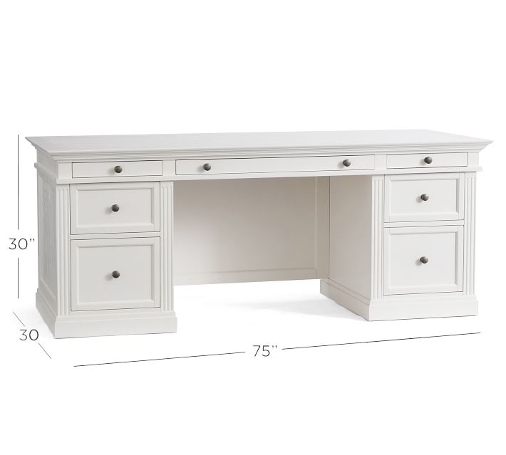 Livingston 75" Executive Desk with Drawers, Montauk White - Image 3