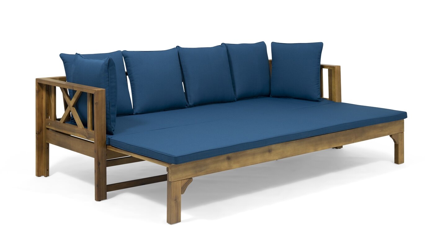 Trevion Outdoor Extendable Acacia Wood Daybed Sofa - Image 1