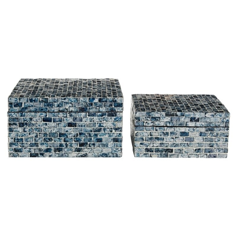 Shell Mosaic Patterned Wood 2 Piece Decorative Box Set - Image 0