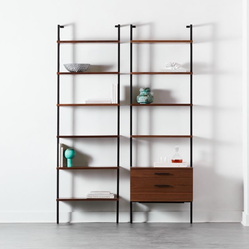 Helix 96" Walnut Bookcase with 2 Drawers - Image 4