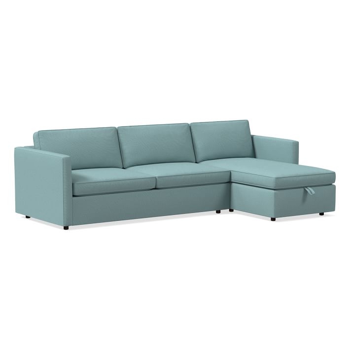 Harris Sectional Set 07: Left Arm 75" Sofa, Right Arm Storage Chaise, Poly, Heathered Weave, Eucalyptus, - Image 0