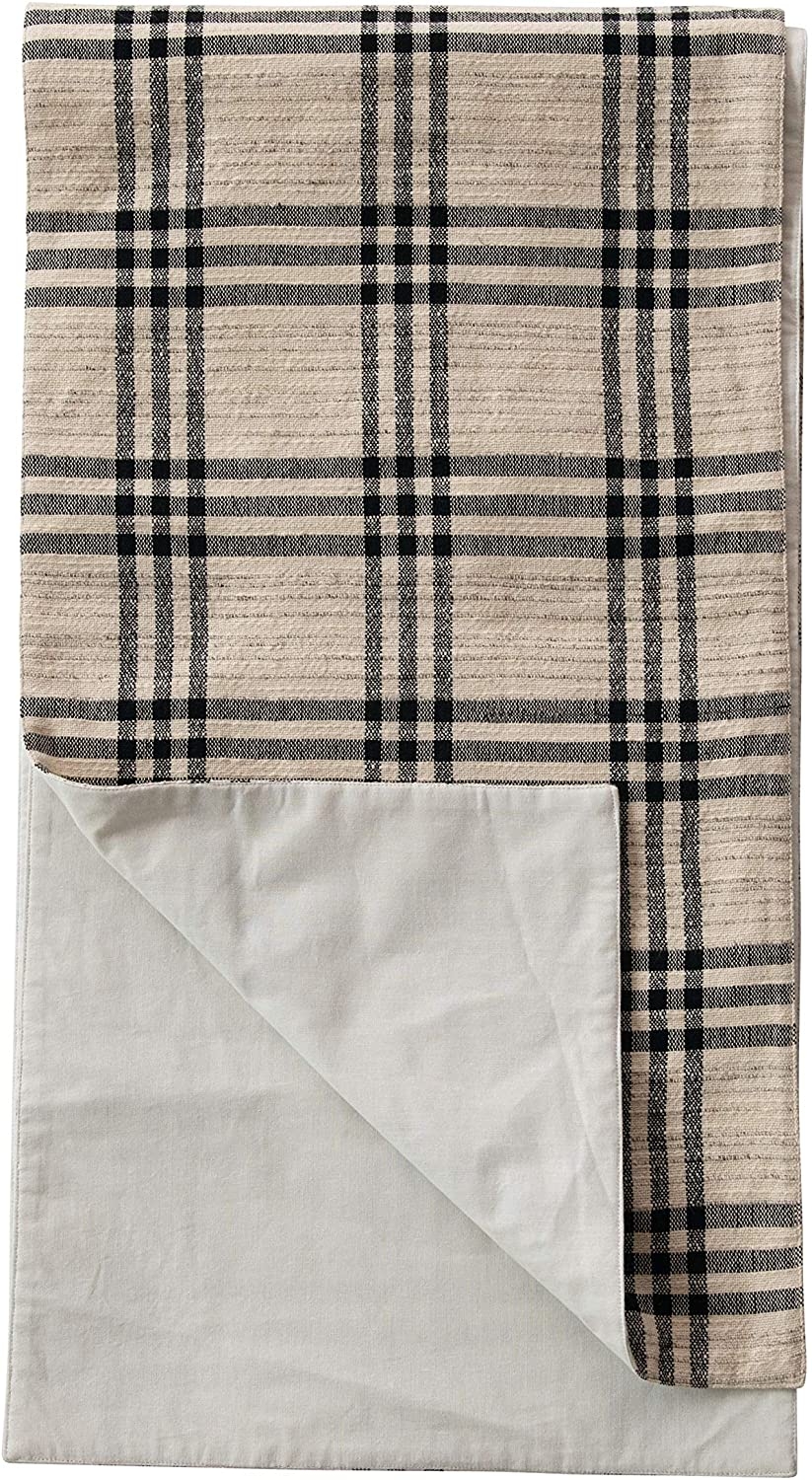 Black Plaid Woven Cotton and Wool Table Runner - Image 3