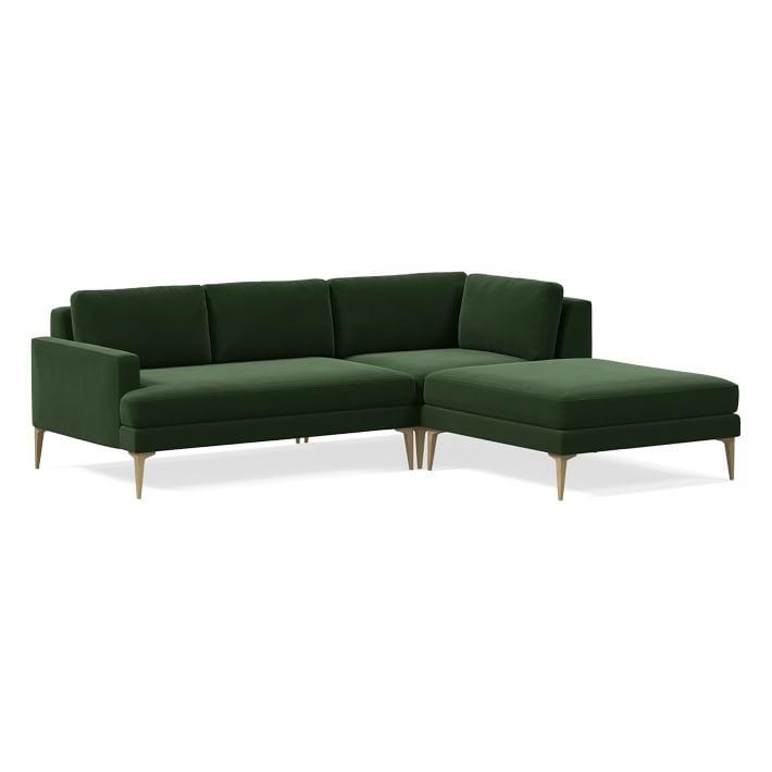 Andes Sectional Set 04: Left Arm 2 Seater Sofa, Corner, Ottoman, Performance Velvet, Moss, Blackened Brass - Image 0