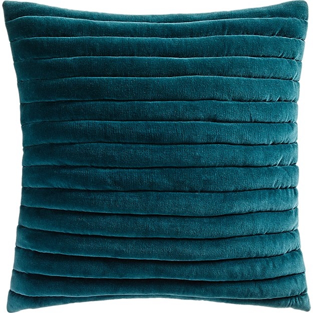 Channeled Teal Velvet Pillow, 18" x 18" - Image 0