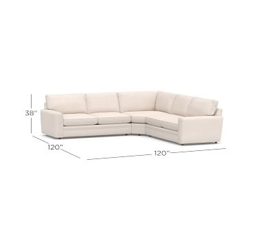 Pearce Square Arm Upholstered 3-Piece L-Shaped Wedge Sectional, Down Blend Wrapped Cushions, Textured Twill Light Gray - Image 1