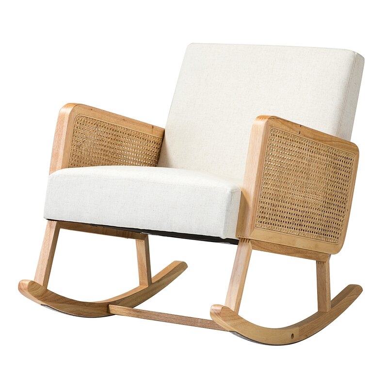Routh Rocking Chair With Rattan Arms, Beige - Image 0