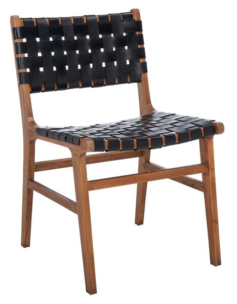Taika Woven Leather Dining Chair (Set of 2) - Black/Natural - Arlo Home - Image 4