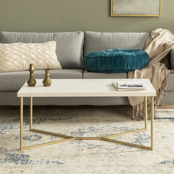 Devito Coffee Table with Tray Top, White/Gold - Image 0