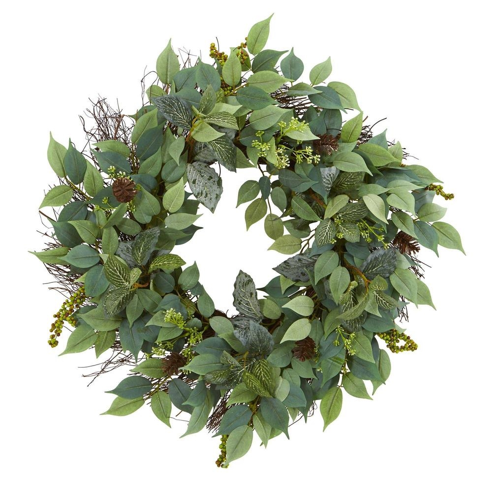 Faux Mix Royal Ruscus, Fittonia & Berries Artificial Wreath, 23" - Image 0
