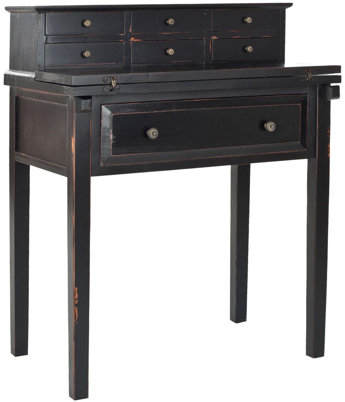 Abigail 7 Drawer Fold Down Desk - Distressed Black - Arlo Home - Image 2