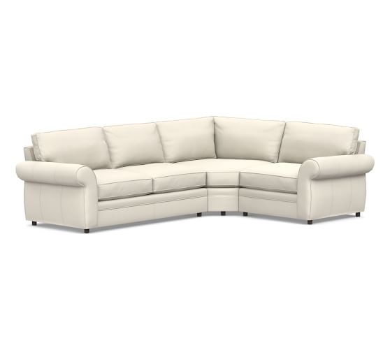 Pearce Roll Arm Leather 3-Piece L-Shaped Wedge Sectional, Down Blend Wrapped Cushions - Image 0