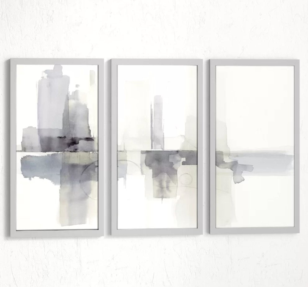 'Improvisation II Gray' Framed Painting Print Multi-Piece Image on Glass - Image 0
