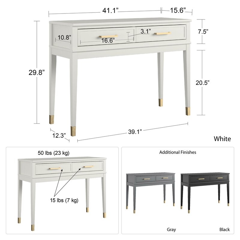 Westerleigh 41" Console Table, White - Image 2