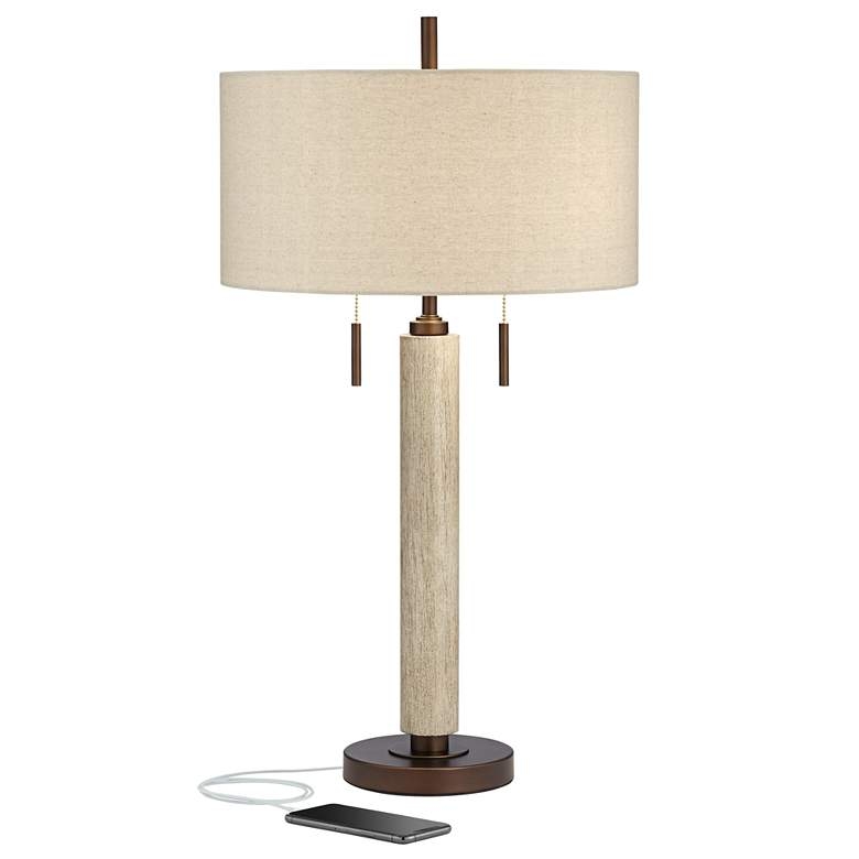 Hugo Wood Column Table Lamp with USB Port - Style # 45R03 - Image 1