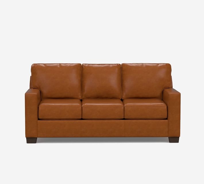 Buchanan Square Arm Leather Sleeper Sofa, Polyester Wrapped Cushions, Vintage Caramel - Image 0