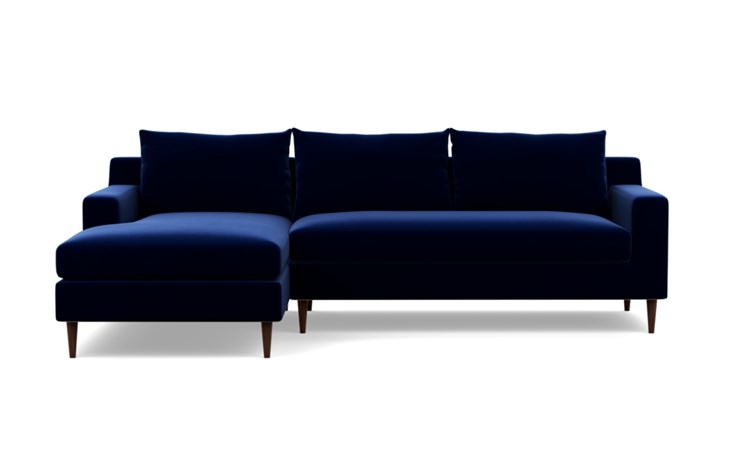 SLOAN Sectional Sofa with Left Chaise Oxford Blue - Mod Velvet, Oiled Walnut Tapered Round Wood Leg, 96" L, Bench Cushion - Image 0
