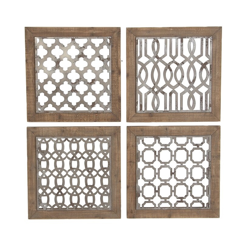 4 Piece Traditional Wood Geometric Wall Decor Set - Image 1