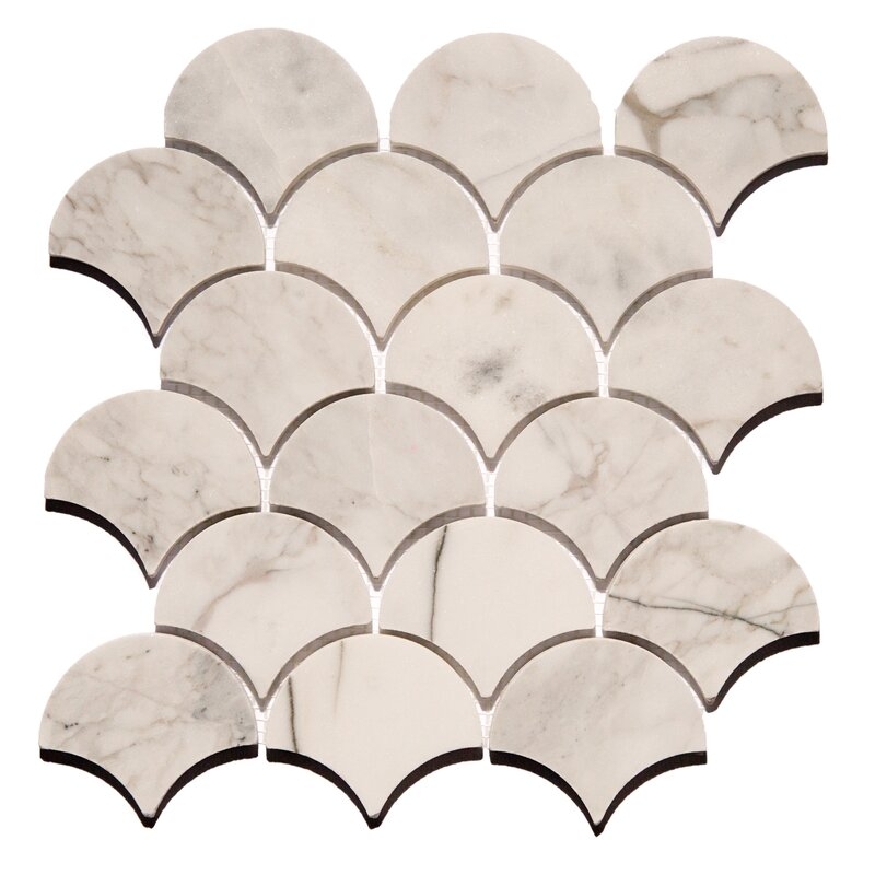 Fan Shape 1" x 2" Marble Mosaic Tile in White - Image 0