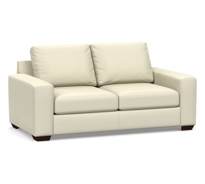 Big Sur Square Arm Leather Loveseat 76", Down Blend Wrapped Cushions, Statesville Ivory - Image 0