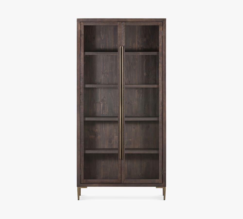 Braden Reclaimed Wood Display Cabinet, Natural Oak/Satin Brass, 42.5"L x 84"H - Image 0