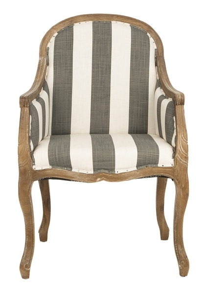 Esther Arm Chair With Awning Stripes - Flat Black Nail Heads - Grey/Off White/Pickled Oak - Arlo Home - Image 0