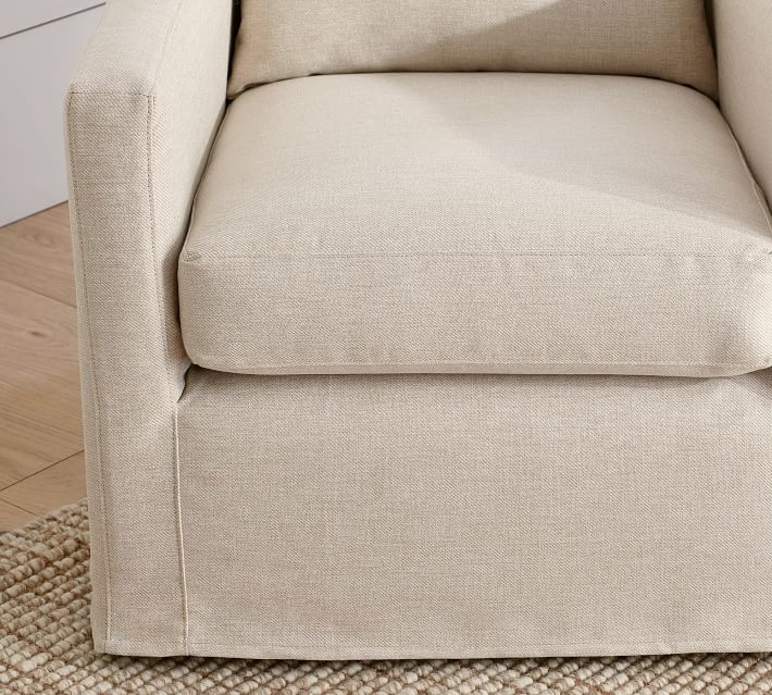 *Quick Ship* Ayden Slipcovered Swivel Glider, Polyester Wrapped Cushions, Performance Chateau Basketweave Oatmeal - Image 1