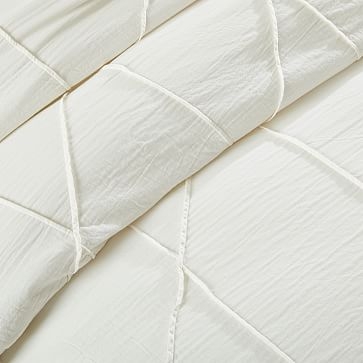 Organic Pleated Grid Duvet Cover, Full/Queen, White - Image 2