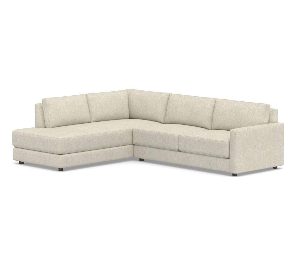 Cove Square Arm Upholstered Right Loveseat Return Bumper Sectional, Down Blend Wrapped Cushions, Sunbrella(R) Performance Boss Herringbone Pebble - Image 0