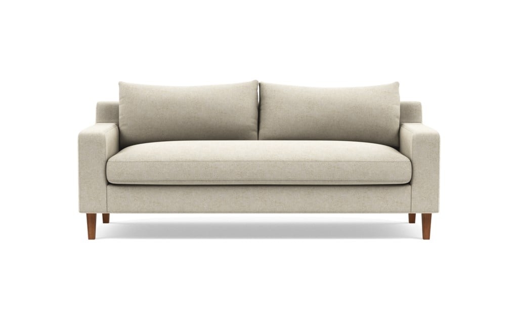Sloane Two Seat Sofa - Flax Performance Crosshatch, Walnut Legs, 1 bench cushion - Image 0