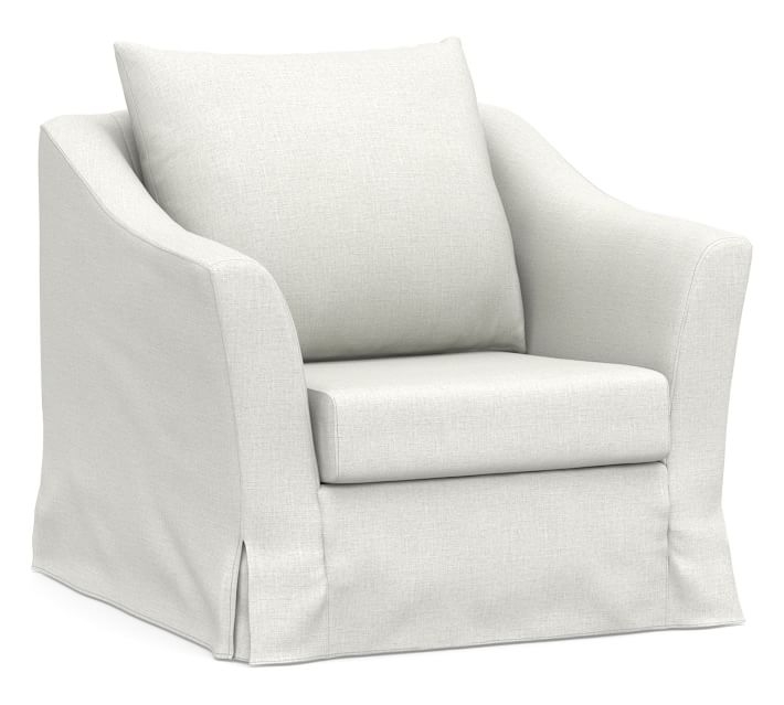 SoMa Brady Slope Arm Slipcovered Armchair, Polyester Wrapped Cushions, Basketweave Slub Ivory - Image 0