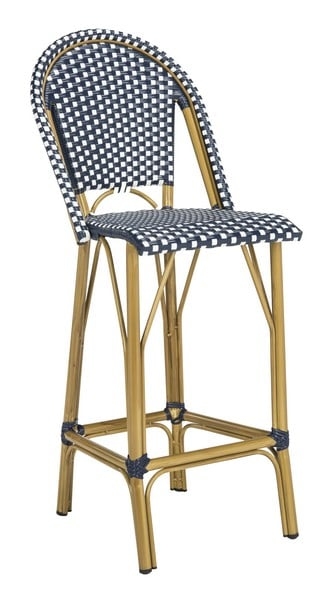 Ford Indoor-Outdoor Stacking French Bistro Bar Stool - Navy/White - Safavieh - Image 1