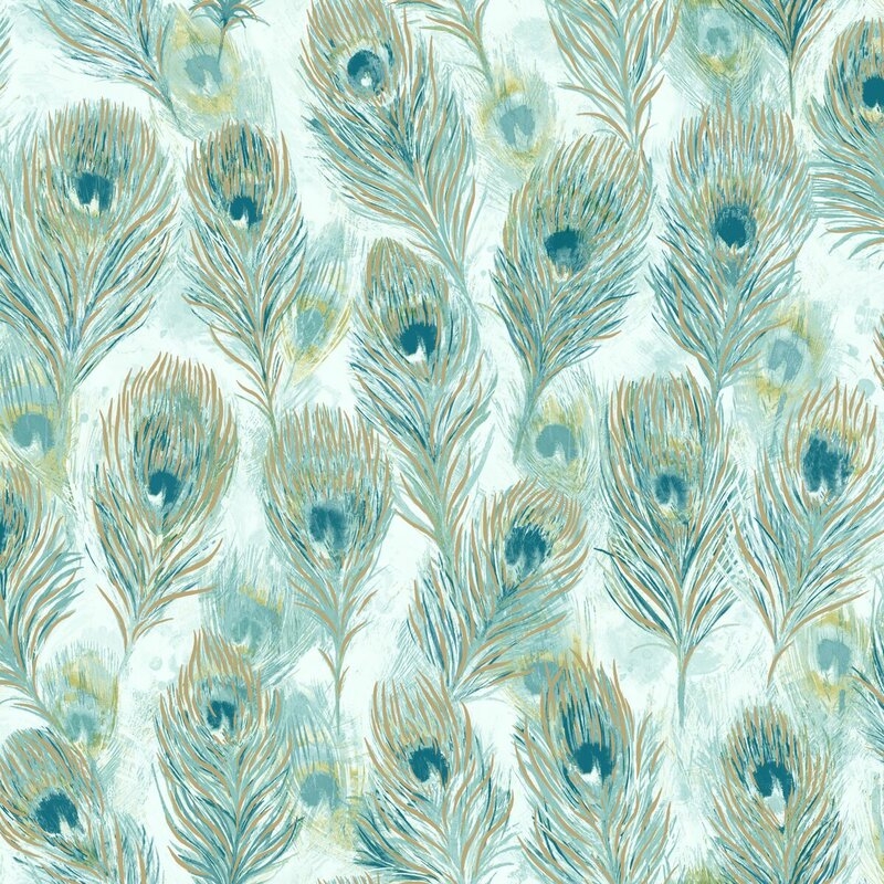 Peacock Feathers 33' L x 21" W Wallpaper Roll - Image 0