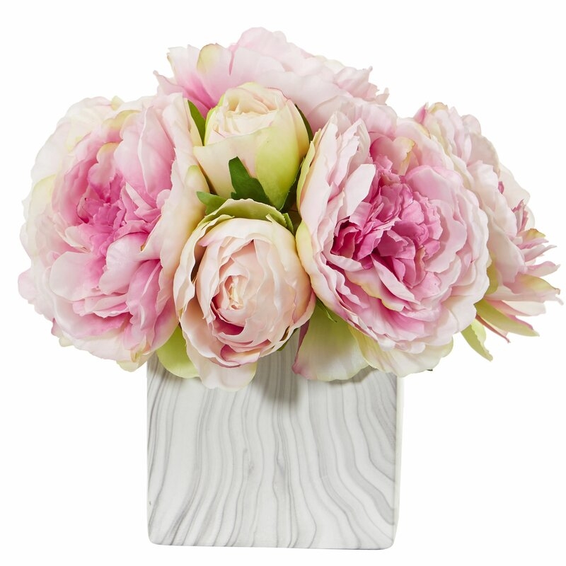 Artificial Peony Floral Arrangement and Centerpieces in Vase - Image 0