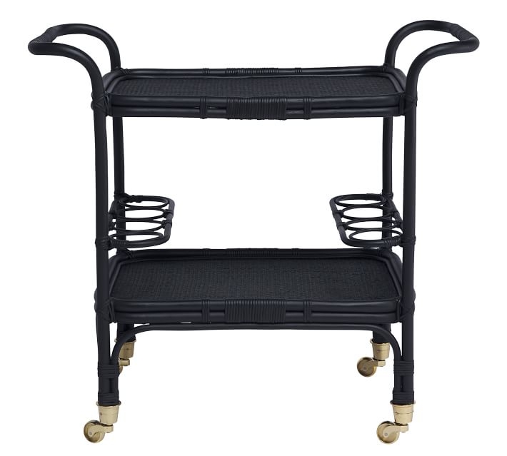 Carlo 34.5" Rattan Bar Cart, Black - Image 6