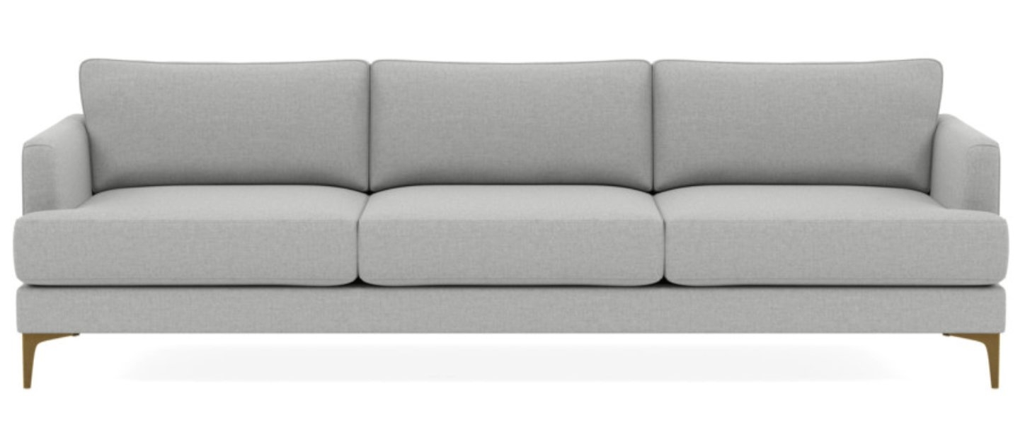 Winsow Sofa; Ecru; Brass Plated Sloan L Leg; 112", Standard Depth; Down Alternative Cushions - Image 0