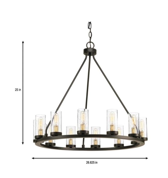 Progress Lighting Hartwell 12-Light Chandelier with Clear Seeded Glass, Antique Bronze - Image 5