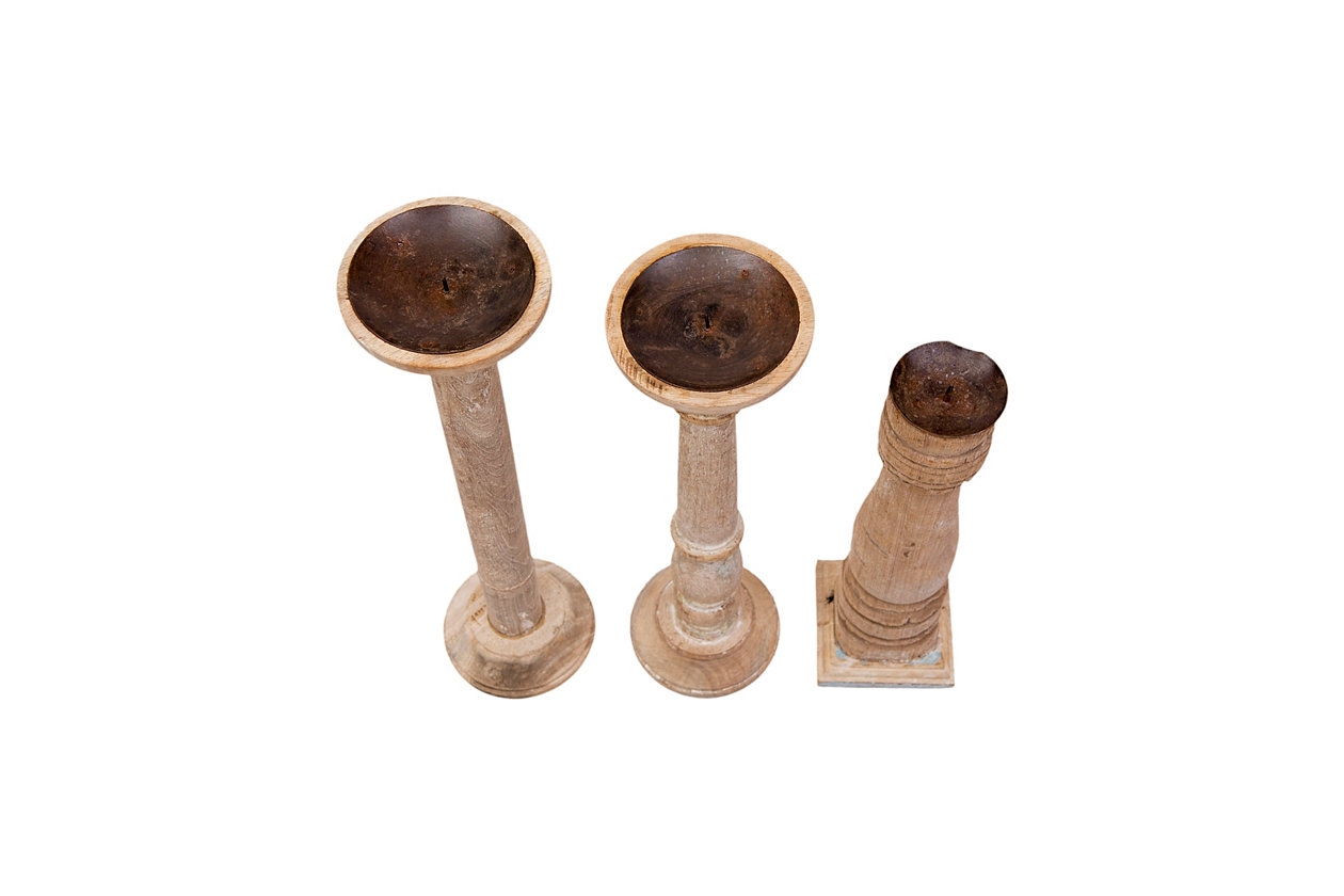 Set of 6 Different Found Wood & Metal Candleholders - Image 3