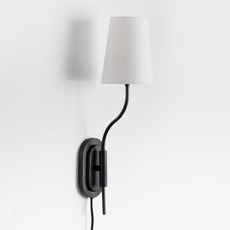 Seguin Blackened Steel Single-Light Plug In Wall Sconce - Image 0