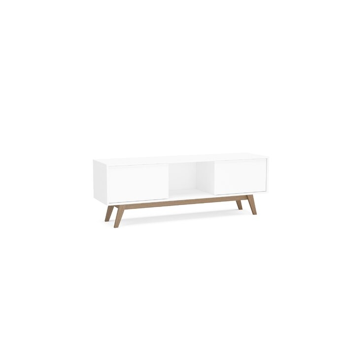 Deville TV Stand for TVs up to 59"- White/Light Brown - Image 1
