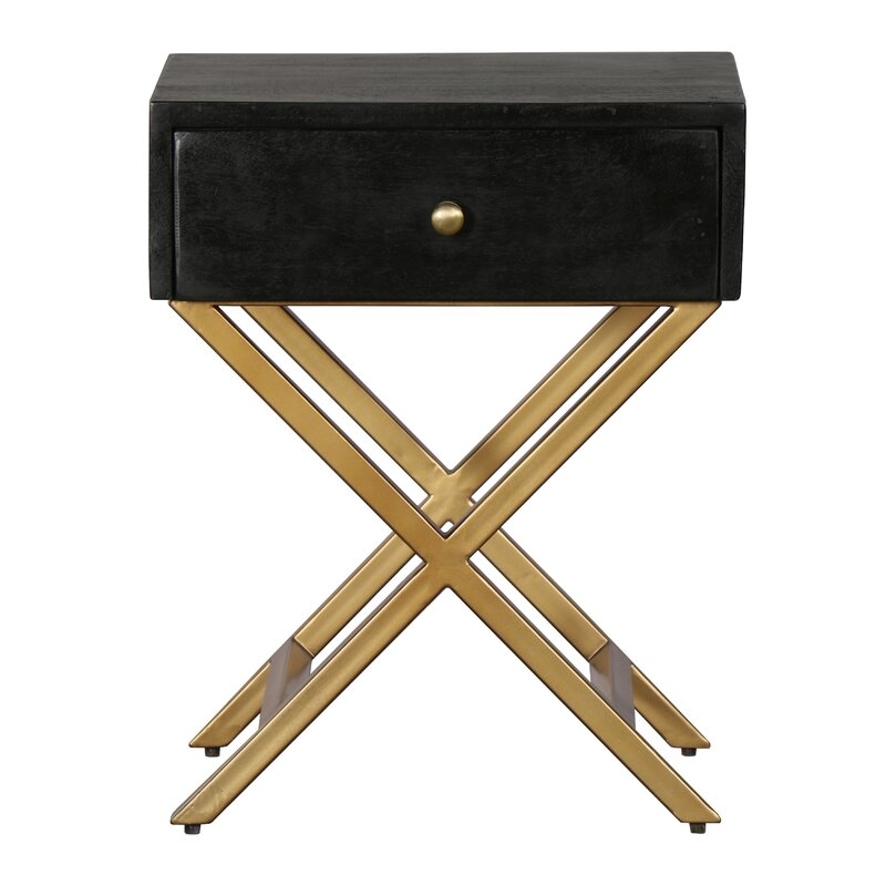 Black & Brass Side Table With Drawer - Image 1