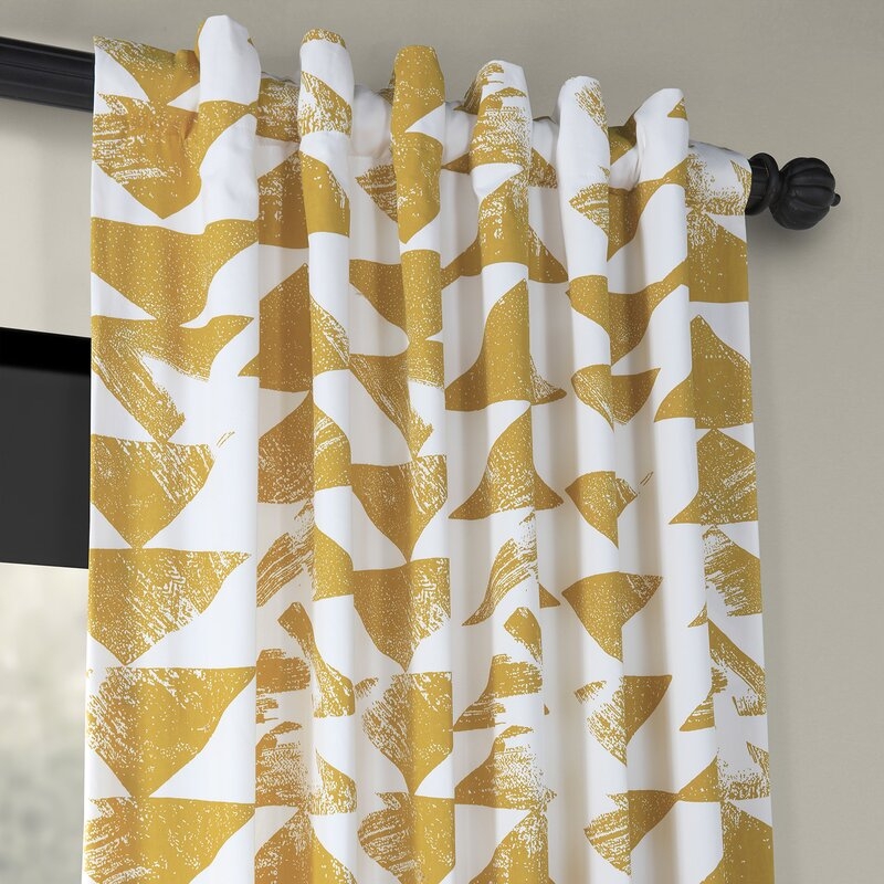 Fey Spray Printed Cotton Twill Geometric Rod Pocket Single Curtain Panel, Yellow, 50x96 - Image 1