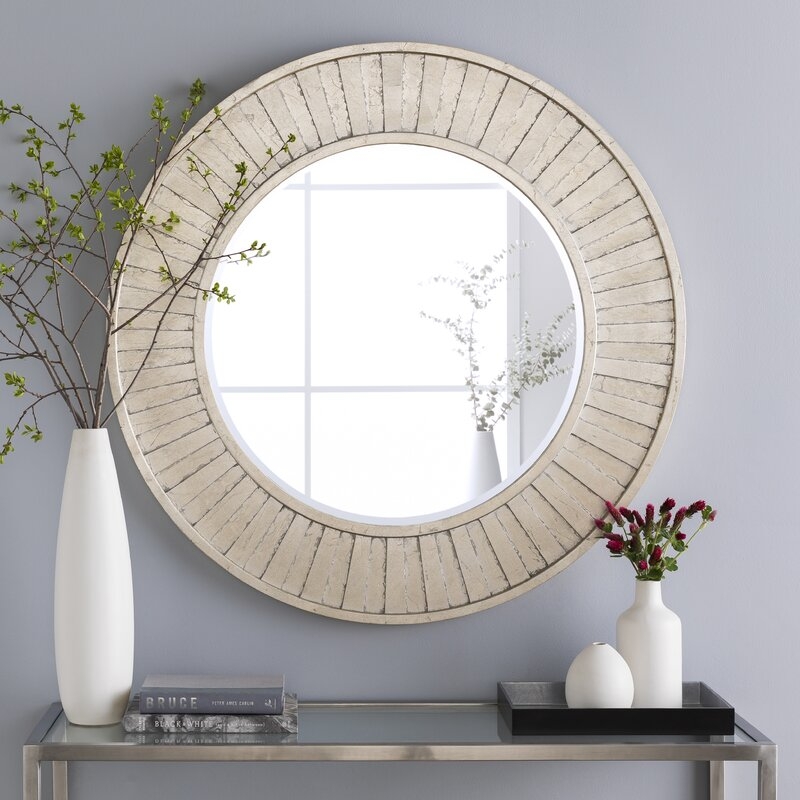 Silver Round Beveled Accent Wall Mirror - Image 0