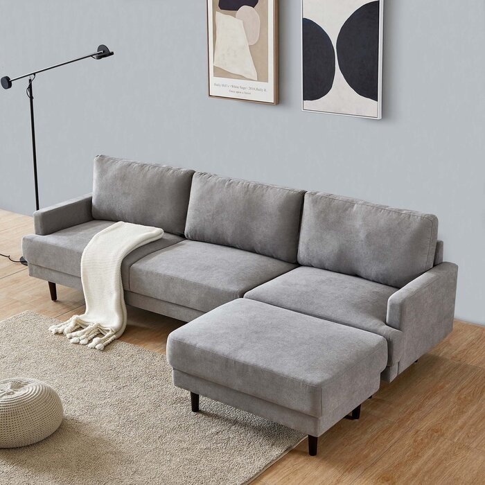 Nishi 105.5" Polyester Reversible Modular Sofa & Chaise with Ottoman - Image 1