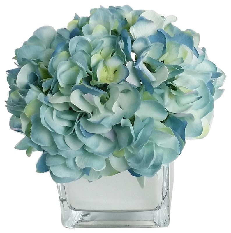 Artificial Silk Hydrangea Floral Arrangements in Decorative Vase - Image 0