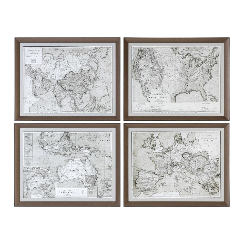 Sepia World Maps, Set of 4 - Image 0