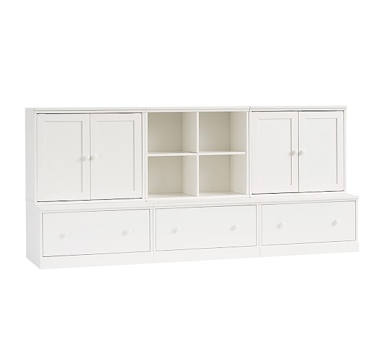 Cameron 1 Cubby, 2 Cabinets, & 3 Drawer Bases, Simply White, UPS - Image 1