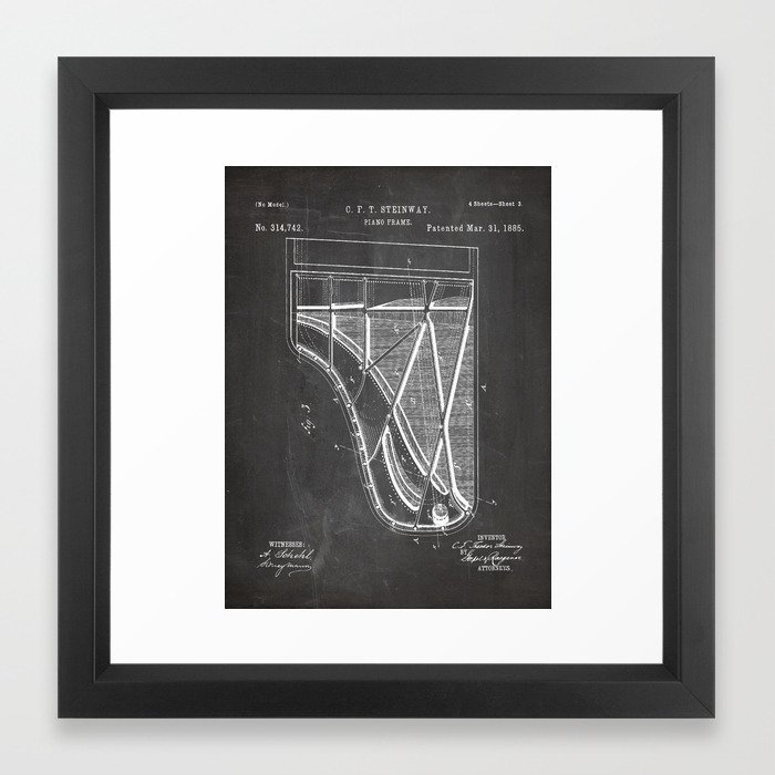 Steinway Piano Patent - Piano Player Art - Black Chalkboard Framed Art Print - Image 0