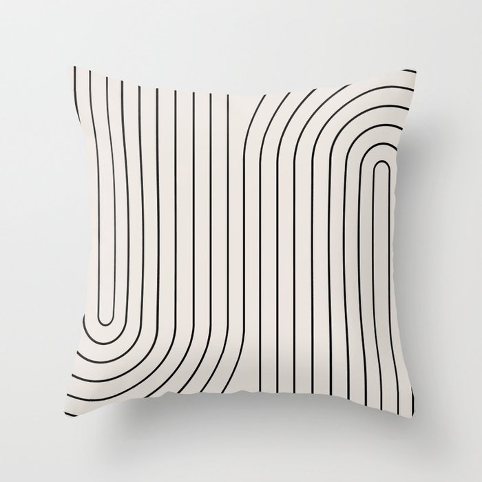 Minimal Line Curvature - Black and White I Throw Pillow - Image 0